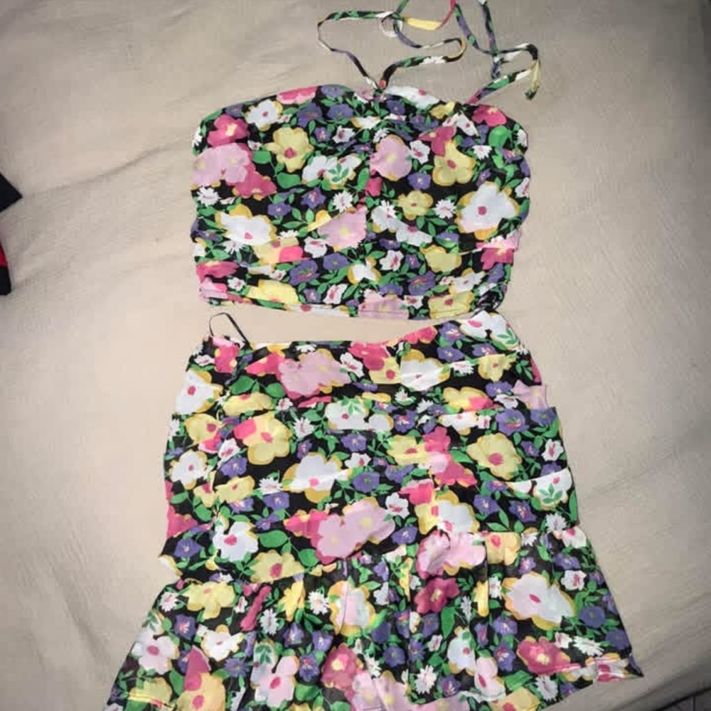 Floral Ruched Kids Skirt and Top Set - Black Floral